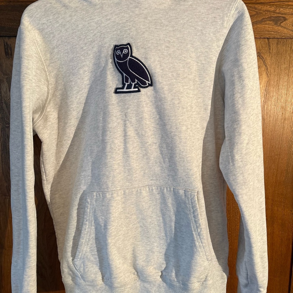 OVO Light Gray Crewneck Sweater with Owl Emblem